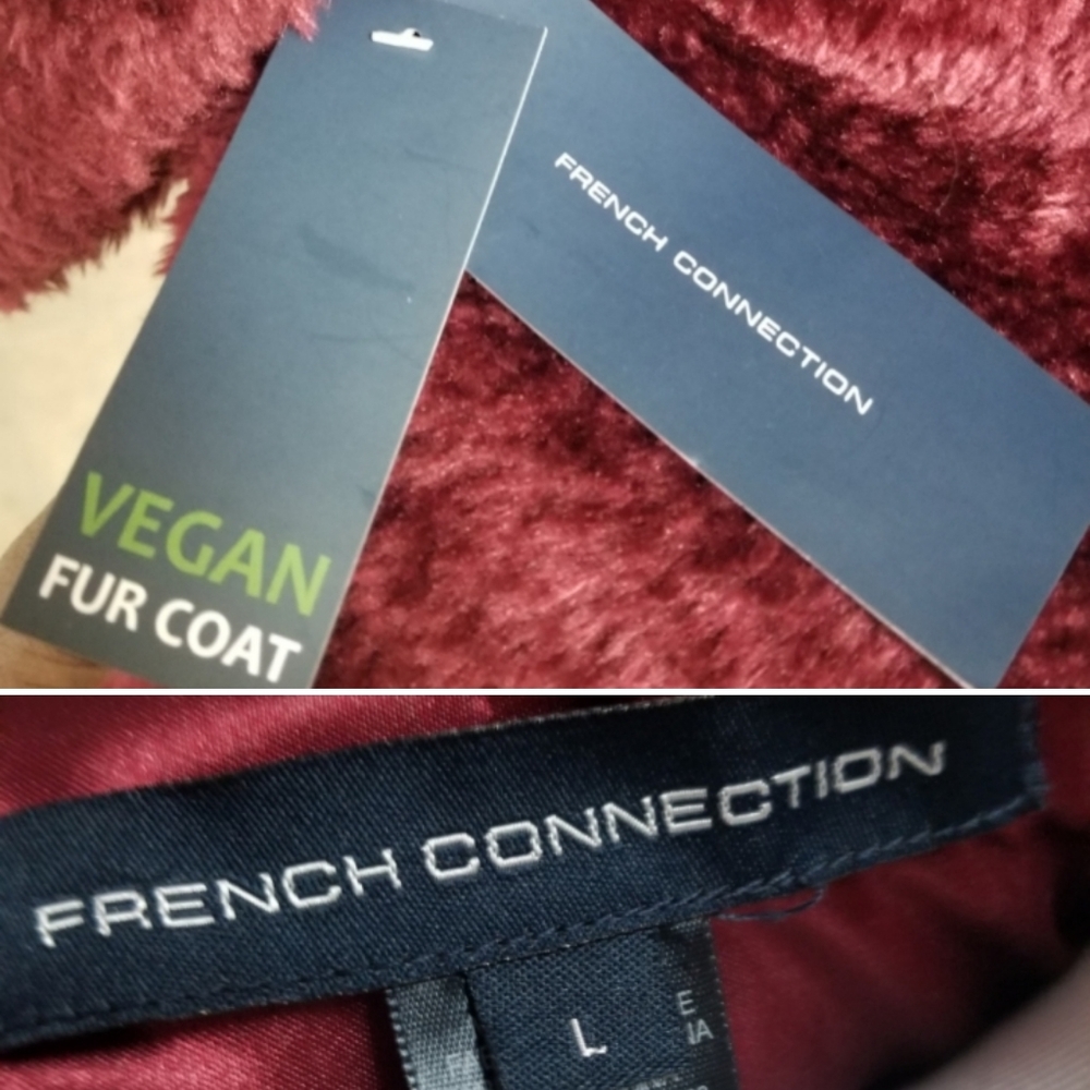 🆕️⬇️🎉HOST PICK🎉 French Connection Burgundy Vegan Fur Coat - Picture 11 of 12